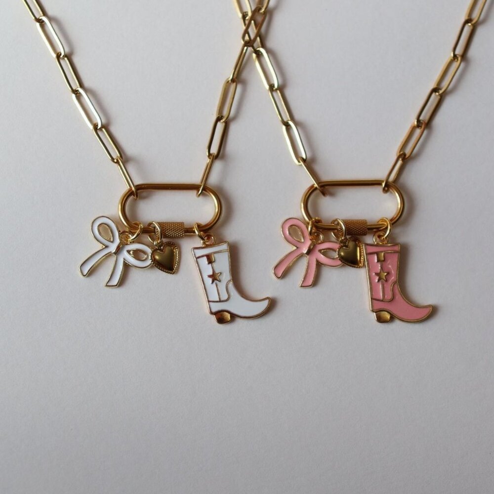 Cowboy Boot & Bow Charm Necklace